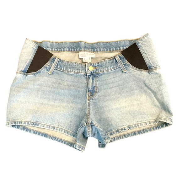 Isabel Maternity Midi Denim Shorts Light Wash Stretch Waistband Size 12 Casual - Picture 1 of 10